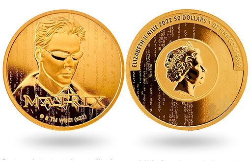 Герой Матрицы на золотых монетах Ниуэ