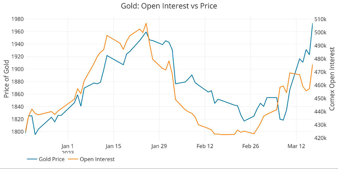 Цена на золото и открытый интерес с начала года