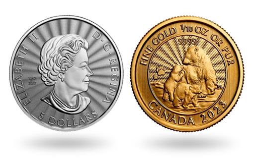 Золотые и серебряные монеты Канады с медведем