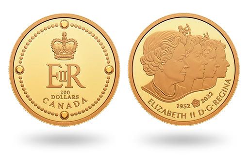 Монограмма Елизаветы II на золотых монетах Канады