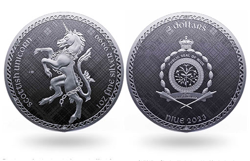 серебряные монеты Ниуэ с шотландским единорогом