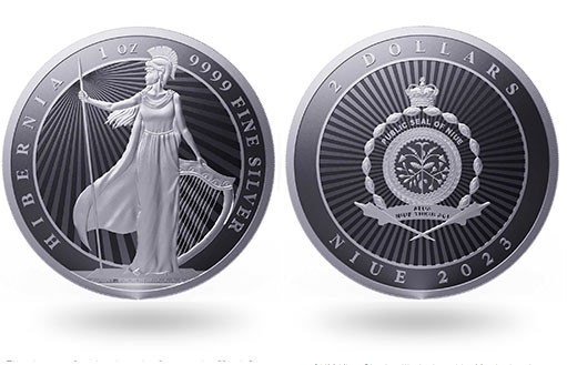 серебряные монеты Ниуэ с персонифицированное изображение Ирландии