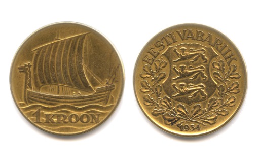 Военный корабль викингов на эстонских монетах