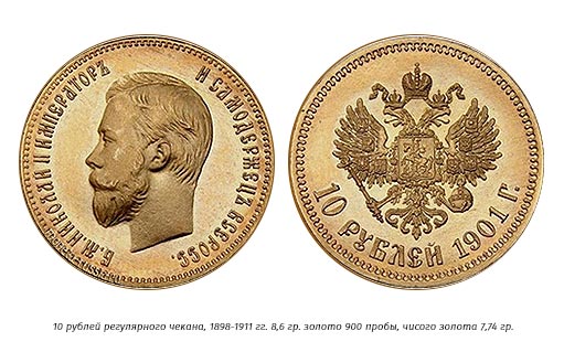 золотые 10 рублей Николая II