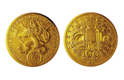 золотая монета к столетию валюты Чехии