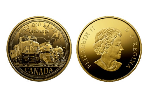 Коллекционная монета из золота по эмитенту Канады «100-летие Канадской железной дороги»