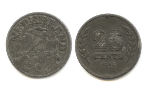 Плывущий драккар викингов на монете Нидерландов