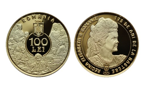 Румынская королева Елизавета на памятной монете из золота
