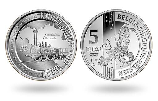 бельгийские серебряные монеты в честь юбилея железной дороги
