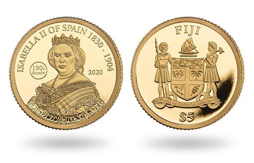 для Фиджи отчеканили золотую монету в честь королевы Изабеллы II