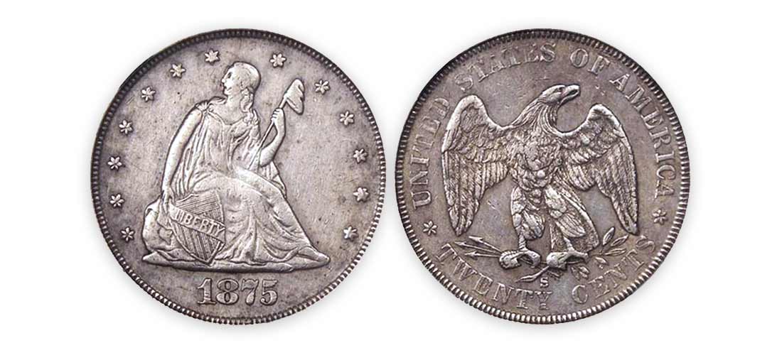 Серебряные 20 Центов 1875 года