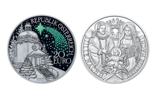 Серебряная памятная монета «Тихая ночь» по эмитенту Австрии