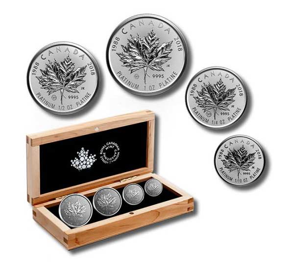 Набор платиновых монет в честь символа Канады — листка клена