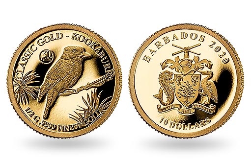 знаменитая кукабарра на золотых монетах Барбадоса