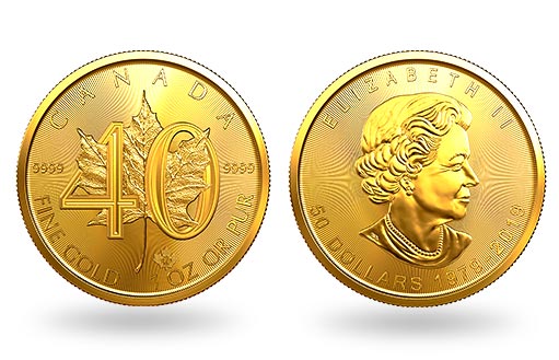 Памятные золотые монеты в честь 40-го юбилея канадского Кленового Листа