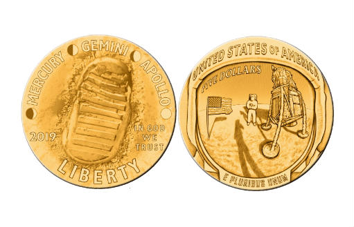золотые монеты к юбилею миссии Аполлон-11