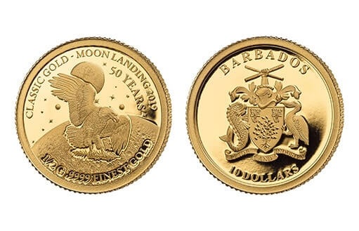коллекционная монета из золота, посвященная 50-летию высадки человека на Луне