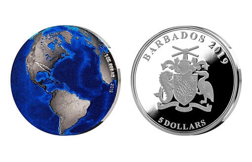 серебряная монета из набора Барбадоса к 50-летию покорения Луны