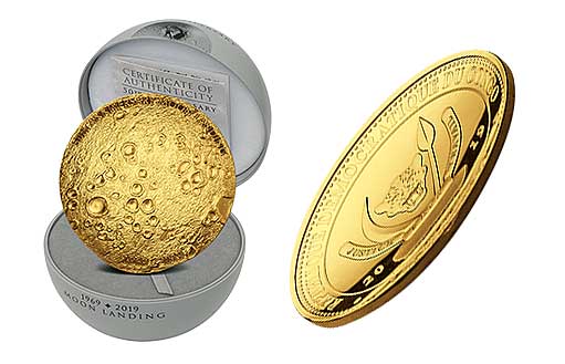 монета-шар из золота в честь высадки на Луну