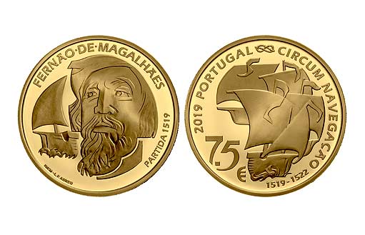 Памятная монета из золота к 500-летней годовщине первого кругосветного путешествия Фернандо Магеллана.