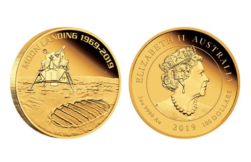 австралийская золотая монета к юбилею посадки на Луну
