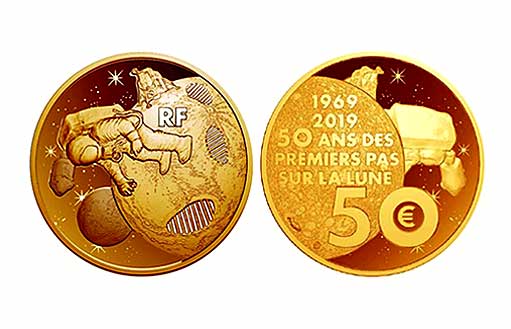 золотые монеты Франции к юбилею покорения Луны