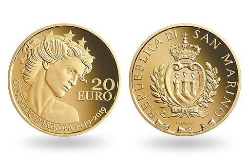 золотые монеты, приуроченные 70 годовщине основания Совета Европы