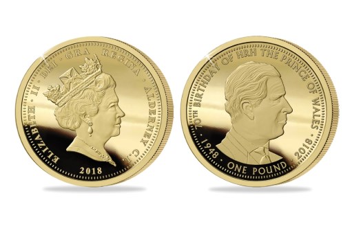 Монеты из золота в честь 70-летия принца Чарльза по эмитенту Олдерни