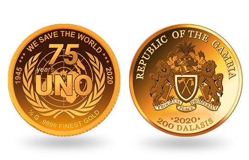 памятные золотые монеты в честь юбилея ООН