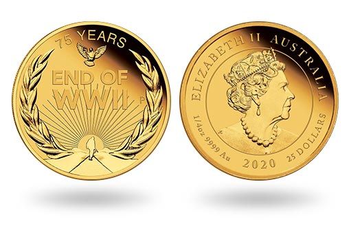 австралийская золотая монета в честь юбилея окончания Второй Мировой войны