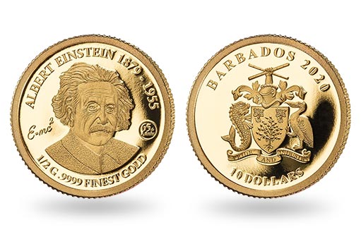золотые памятные монет Барбадоса посвящены Эйнштейну