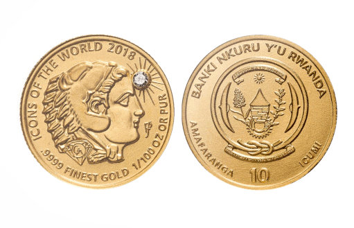 Александр Великий на монетах из золота с бриллиантом