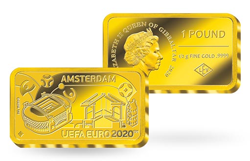 памятная золотая монета «Амстердам UEFA EURO 2020» в виде прямоугольника