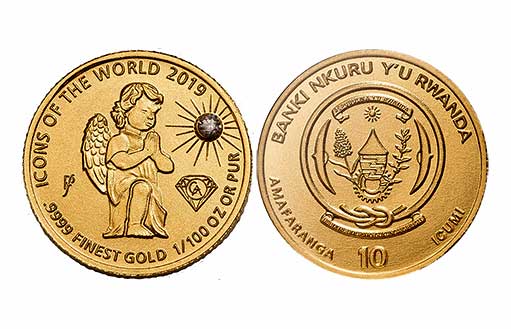 Инновационная золотая монета из нумизматической серии «Доступное золото» и коллекционной серии «Иконы мира» с бриллиантовой инкрустацией.