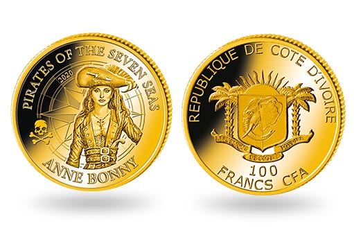 коллекционная золотая монета Берега Слоновой Кости посвящена пиратке Энн Бонни