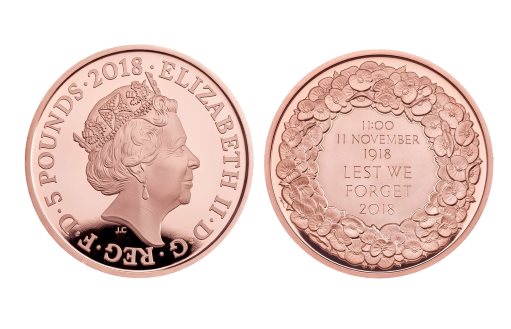 Британские золотые монеты к юбилею Перемирию в Первой Мировой войне