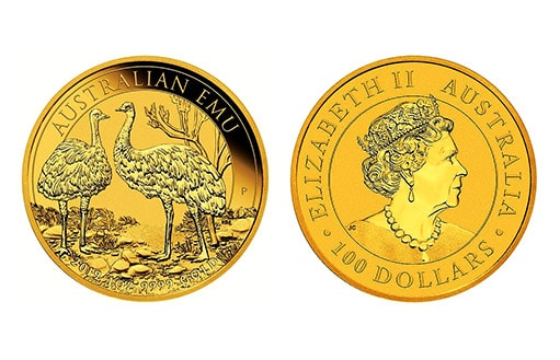 монета Австралии из золота посвящена страусу Эму