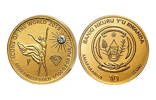 Золотая монета с бриллиантом «Балерина» из цикла «Иконы Мира».