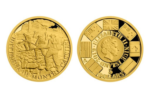 Битве у монастыря Монте-Кассино на золотой монете Ниуэ