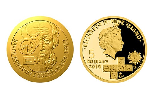 Бавор Родовский из Густиржан на памятной золотой монете из серии «Алхимики»