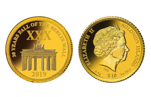 золотая монета соломоновых остров к юбилею сноса Берлинской стены