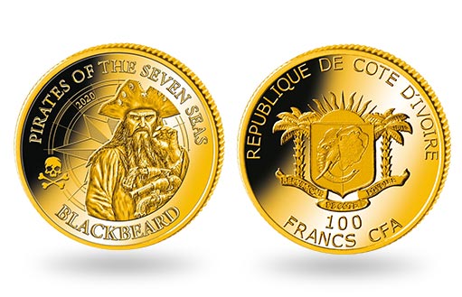 пирату Черная Борода посвящена золотая монета Берега Слоновой Кости