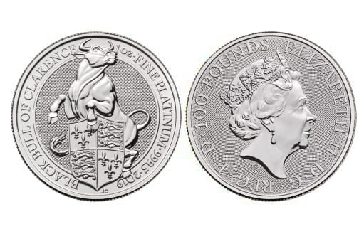 платиновая монеты Черный Бык в серии британских монет Звери Королевы