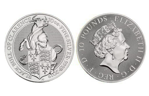 серебряная монета с Быком Кларенса выпущена в 2019 весом 10 унций
