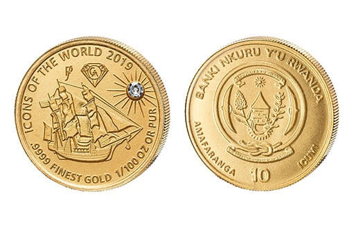 золотая монета, посвященная знаменитому мятежному фрегату Баунти