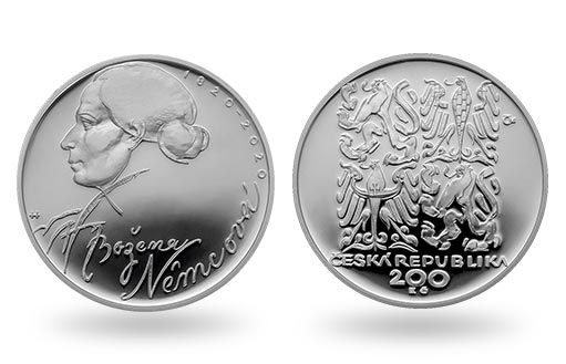 портрет чешской писательницы а серебряных монетах Чехии