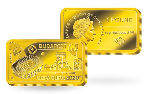 памятная золотая монета «Будапешт UEFA EURO 2020» в виде прямоугольника