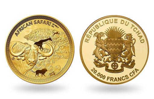 буйвол на коллекционных монетах Чада из золота