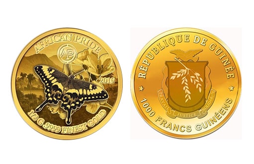 ночная бабочка на гвинейской золотой монете