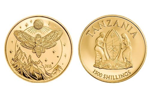 Золотые монеты с изображением гигантской бабочки «Мертвая голова»